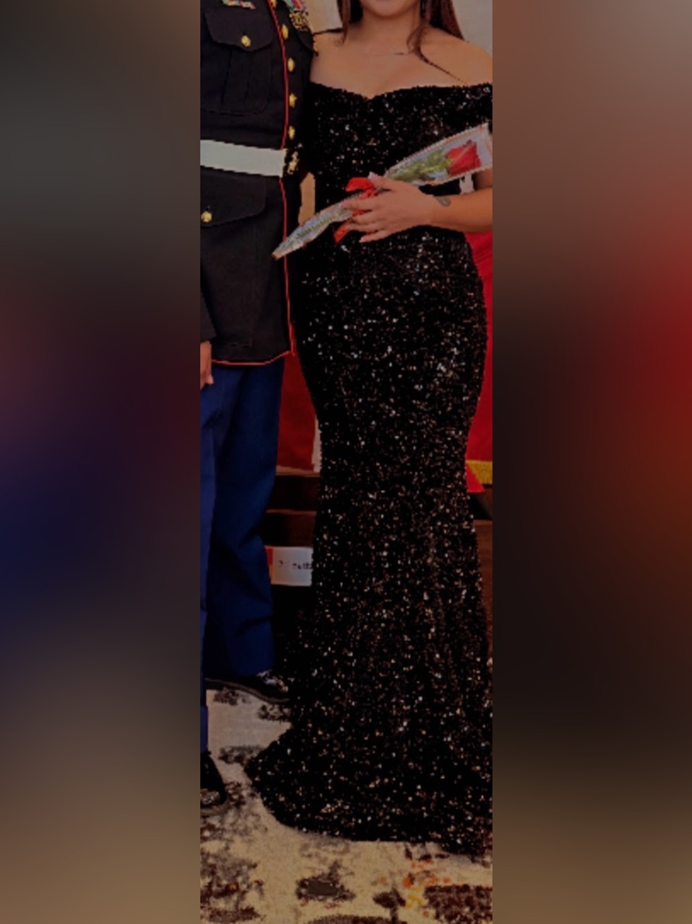 Elegant Black Sequin Off-Shoulder Evening Gown